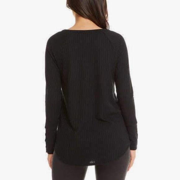 Chaser‎ Long Sleeve Waffle Thermal Tunic Sweater Top, Black, Medium - Picture 3 of 9